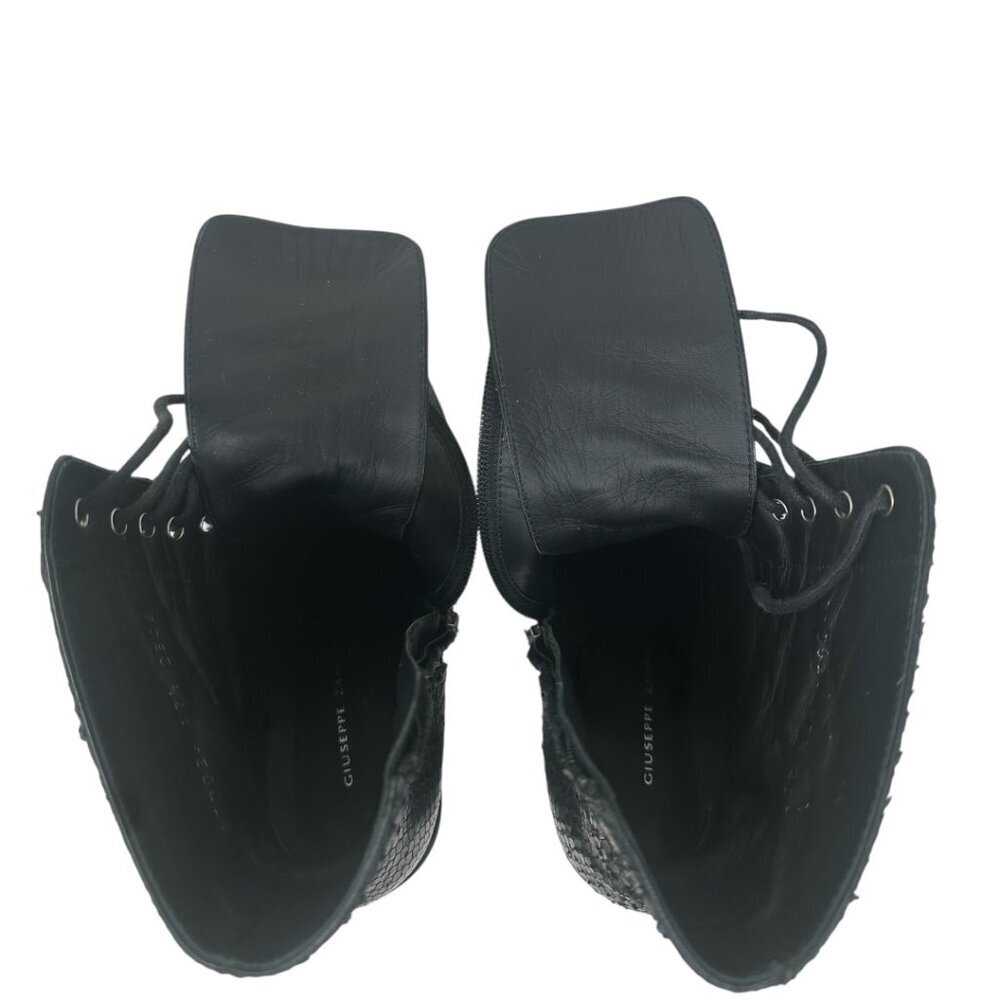 Giuseppe Zanotti Gintonic Black Snake Embossed Leather Combat Platform Boots 7.5 - Picture 9 of 12
